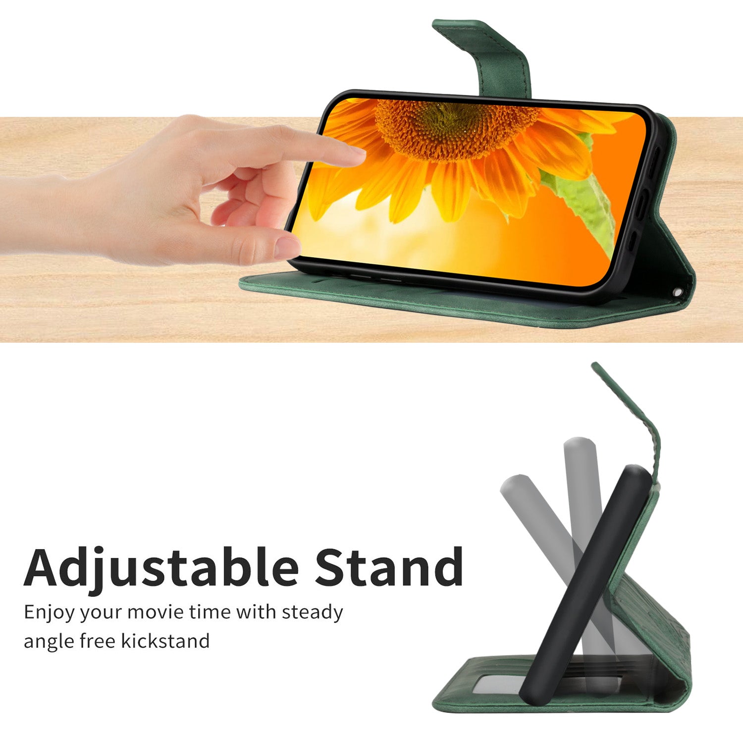 HT04 For Samsung Galaxy Xcover7 Leather Case Phone Wallet with Hand Strap Sunflower Pattern - Dark Green HT04 For Samsung Galaxy Xcover7 Leather Case Phone Wallet with Hand Strap Sunflower Pattern - Dark Green